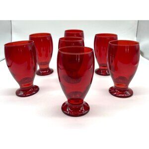 Vintage Ruby Red Liqueur Cordial Juice Glasses Set of 7 Tumblers
